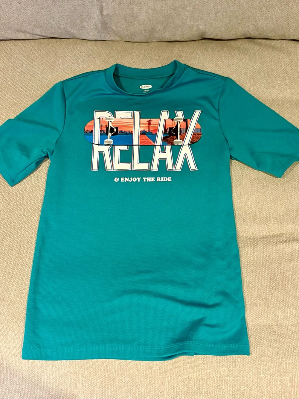 Old Navy Teal Kids Swim Rashguard with 'RELAX' Graphic
